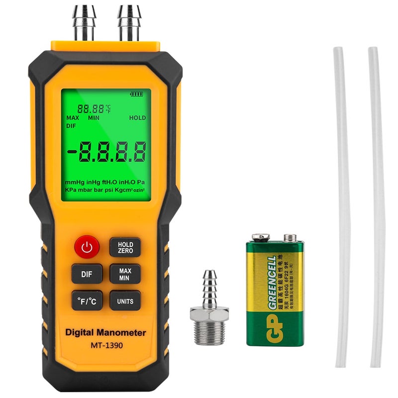 YZTMETER 5/16 Inches Diameter Pressure Port Digital Manometer, YZT Meter Dual Port Air Pressure Meter Pressure Gauge HVAC Gas Tester, Differential Pressure Manometer - Image 1